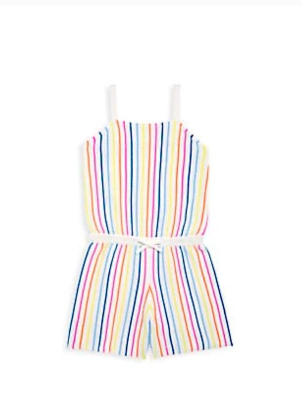 Design History White Multicolor Stripe Girls Romper with Tie Waist